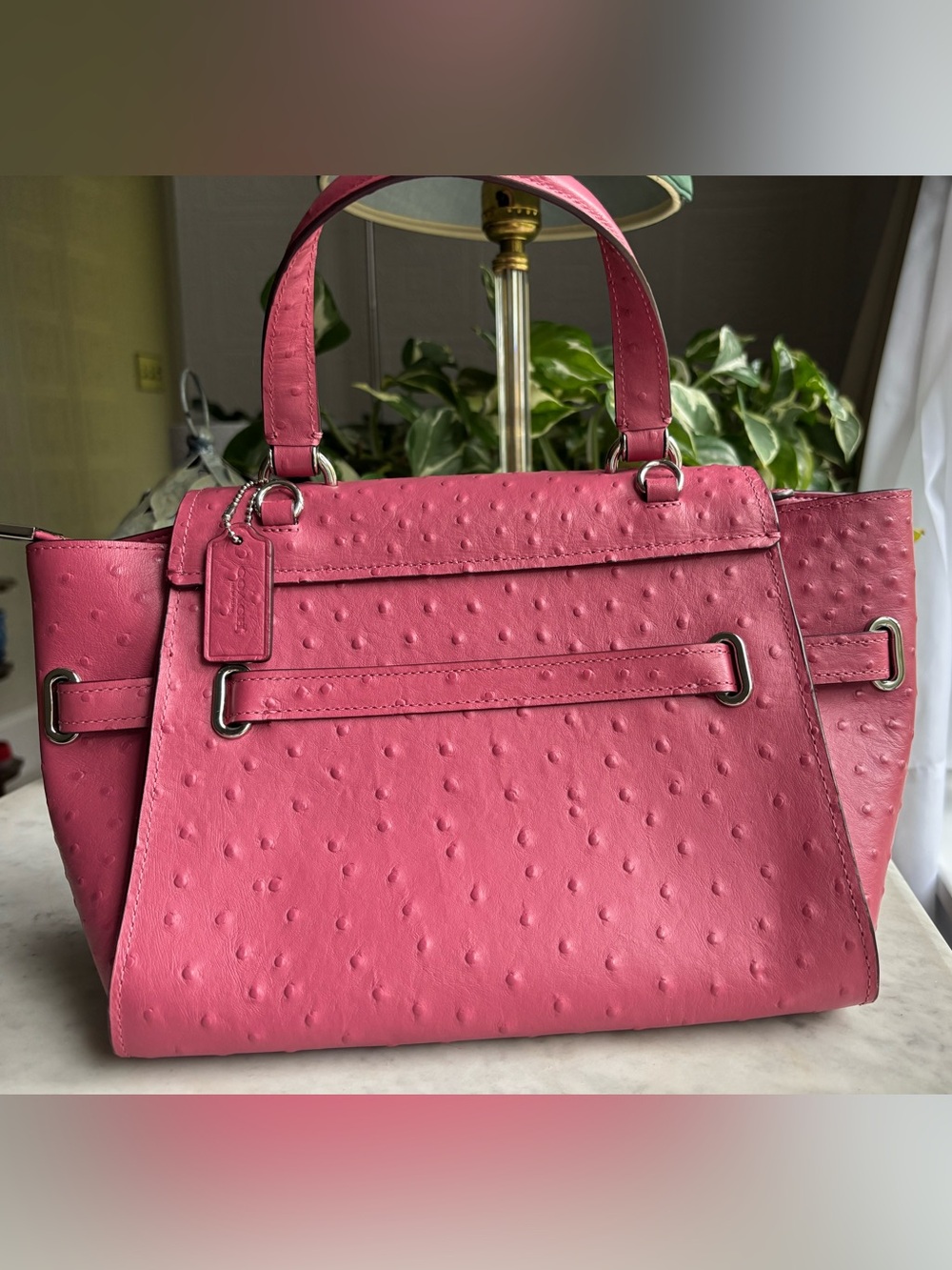 Coach Pink Ostrich-Embossed Leather Satchel with Silver Hardware - Picture 2 of 12